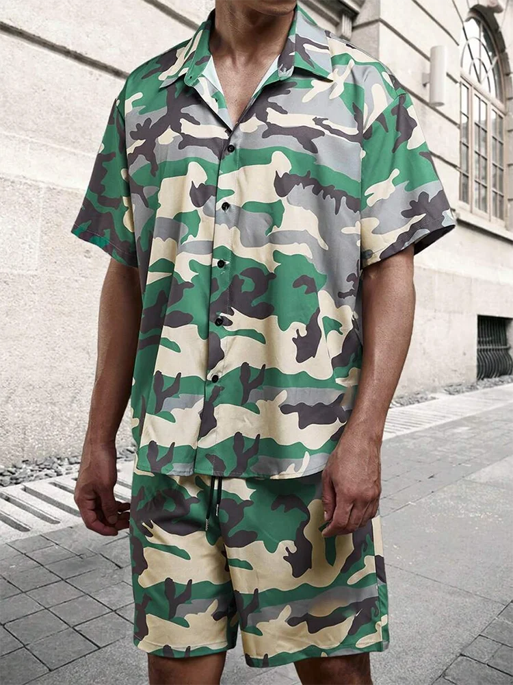 Everyday Casual Men's Short-sleeved Shirt And Sports Shorts Set Summer Street Fashion Men's Casual Shirt Outdoor Training Shorts