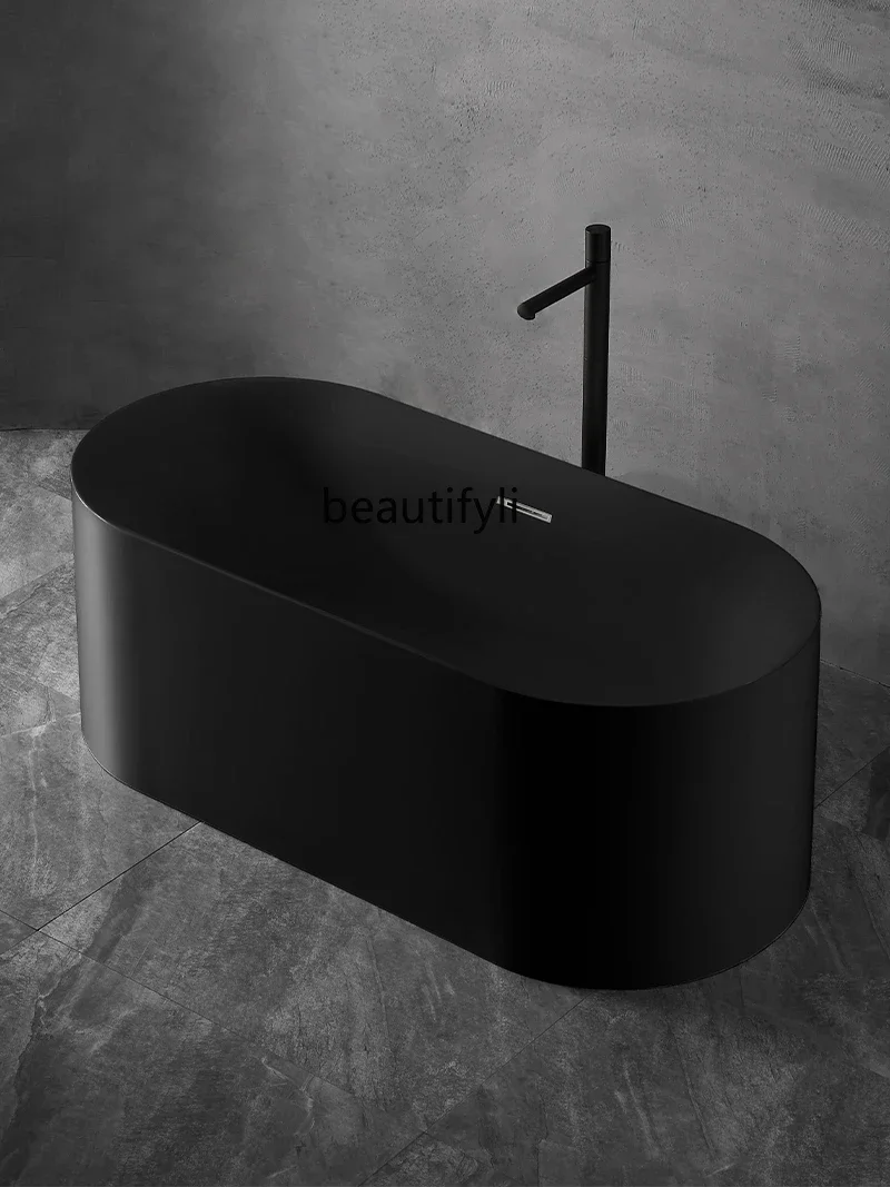 Acrylic Bathtub Matt Black Ribbon LED Light Mute Massage Function Bathtub