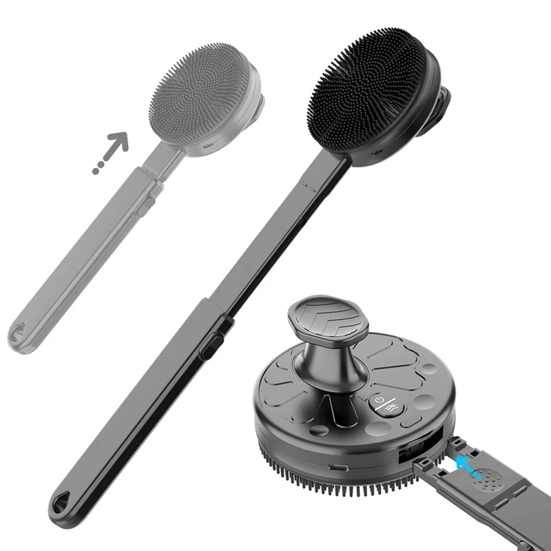 J1UL1N Vibrating Back Scrubber With Retractable Handle, Rechargeable Silicone Body Brush,Household Bath Brush