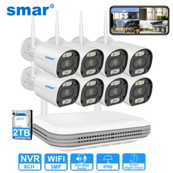 SMAR Wireless CCTV System Wifi Camera Kit H.265 3MP HD Security Audio Human Detect IP 8CH  NVR Video Surveillance Kit ICSee