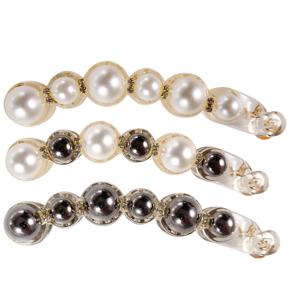 

Набор из 3 заколок-бананов с жемчугом для волос, аксессуары для женщин, держатели для хвоста, для густых волос, стильный подарок