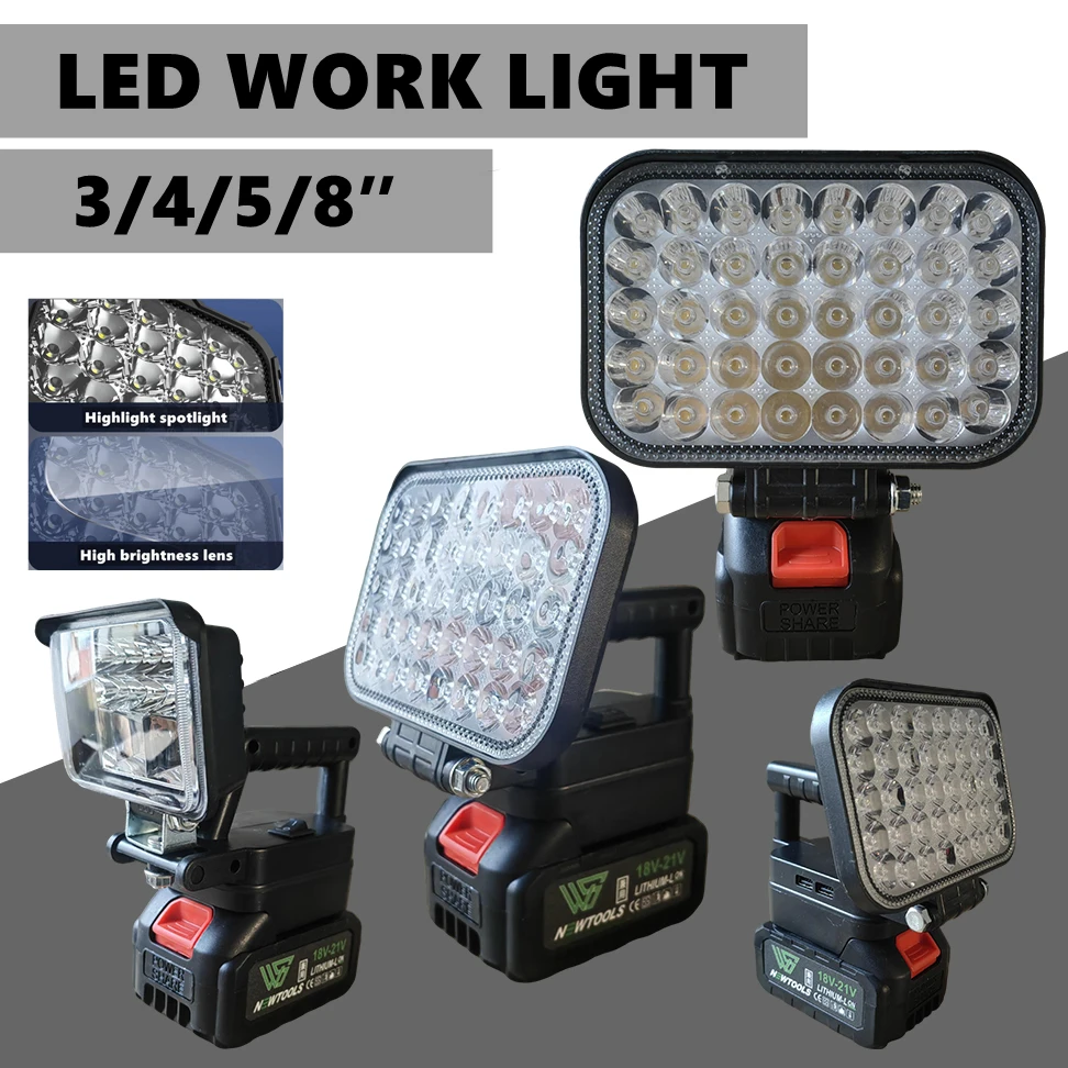 

3/4/5/8in Rotatable Spotlight USB Rechargeable LED Work Light Outdoor Camp Fishing Lamp Handheld Emergency ToolLight For Makita
