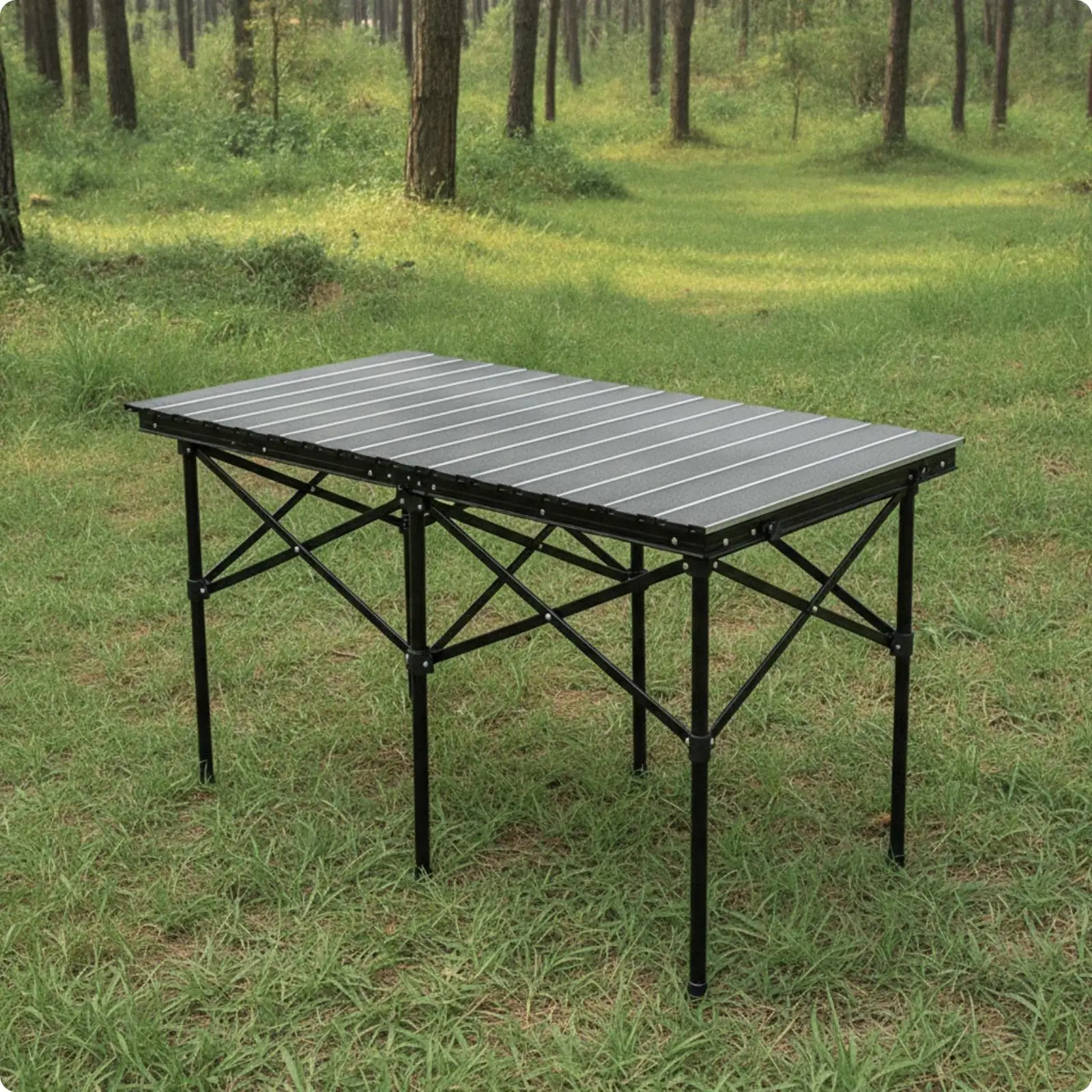 Compact Folding Industrial Board Table for Camping with Support Rods and Clips for Easy Transport
