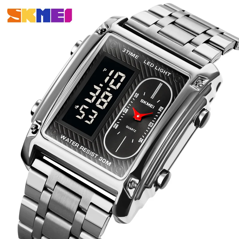 SKMEI Top Brand Men Watch Luxury 3Time Sport Quartz Watches Chnorograph with Date Electronic Clock LED Light Waterproof