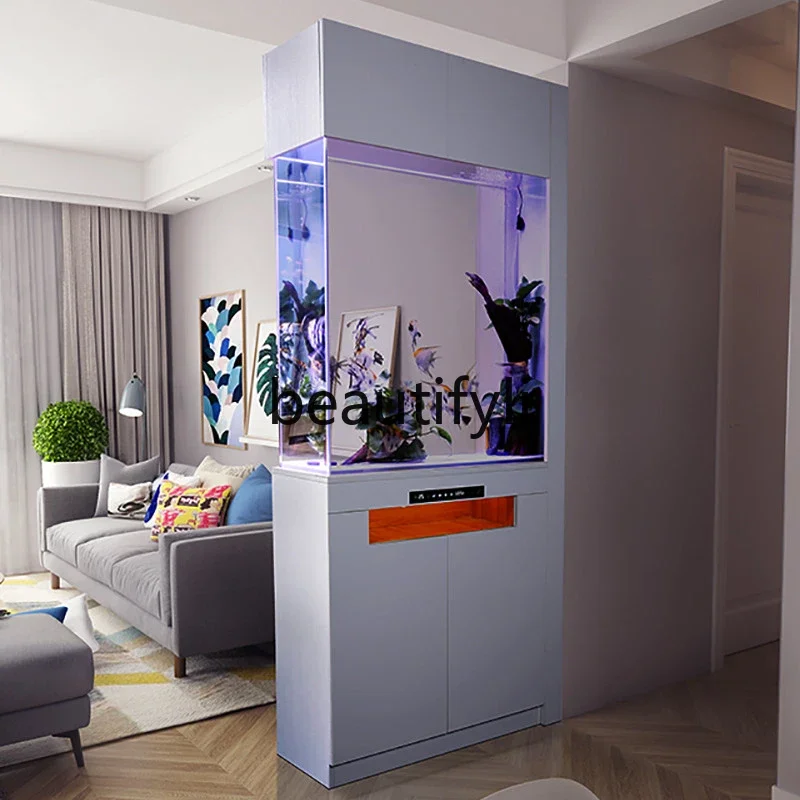 The entrance is simple and modern light luxury partition cabinet, screen shoe cabinet integrated fish tank