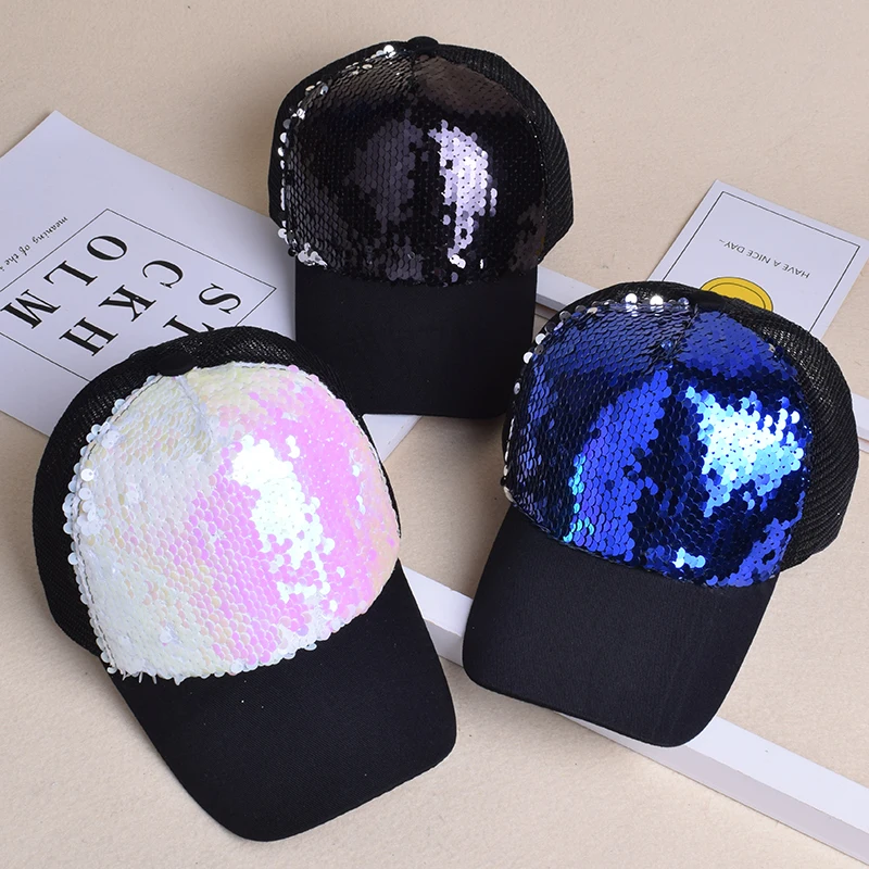 Fashion baseball cap ladies girl ponytail cap sequins shiny messy hair Bun Snapback hat sun hat Gorra casual baseball cap hat