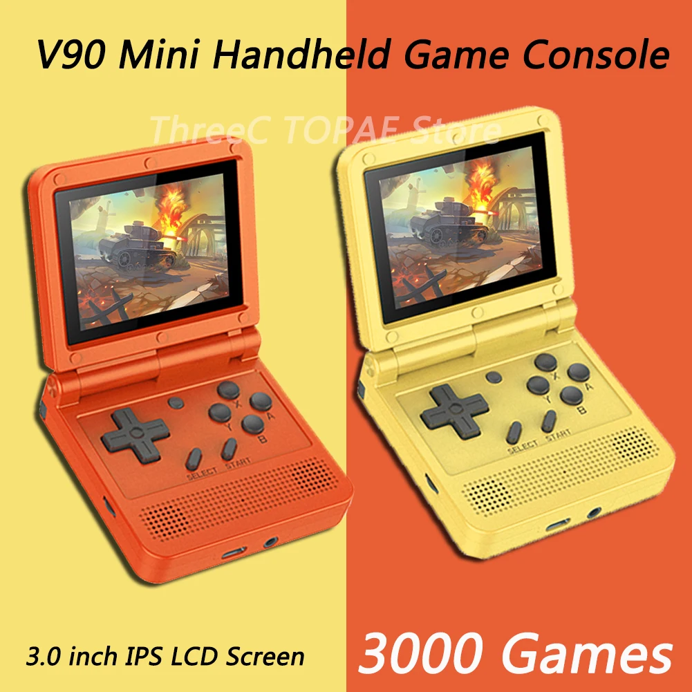 

POWKIDDY V90 Pocket Mini Video Game Handheld Player 3000 Games Console Retro Flip 3.0 inch IPS Screen PS Gaming Children Gifts