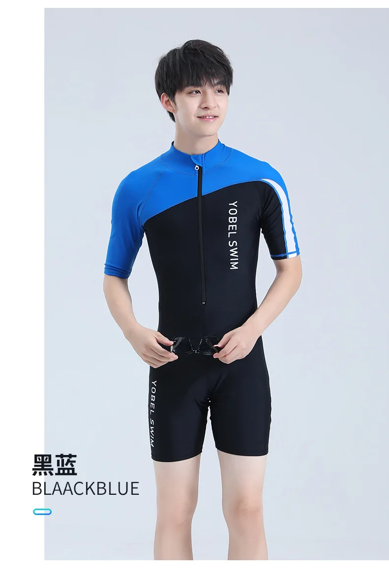 Men UV Protection Short Sleeve WaterProof Outdoor Sport Beach Surfing SwimWear UPF50+Quick-Dry Bathing Front Zipper Bathing Suit