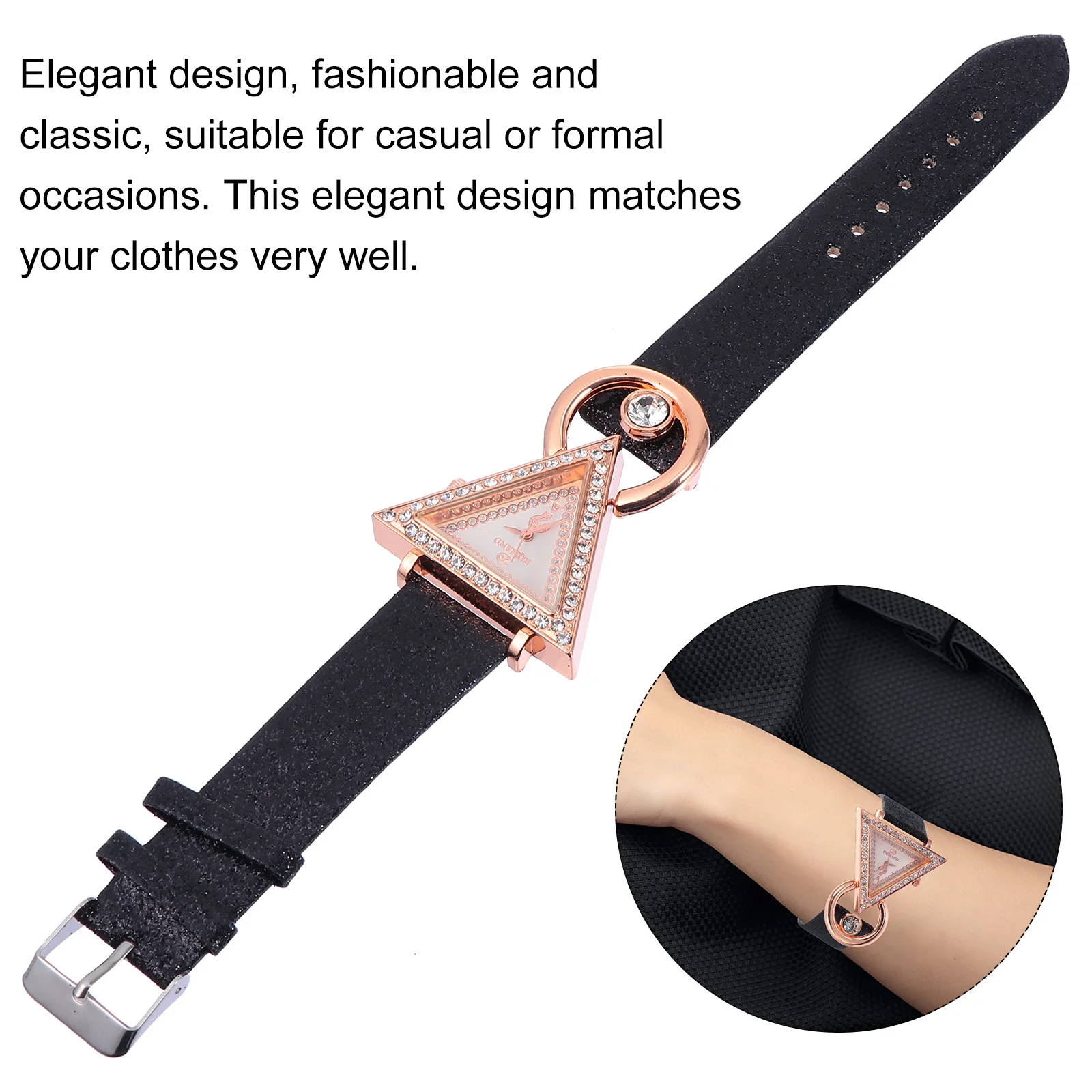 WOFASHPURET Women Fashion Quartz Watch Black Triangular Bracelet Casual Wristwatch for Ladies with Ordinary Glass Mirror