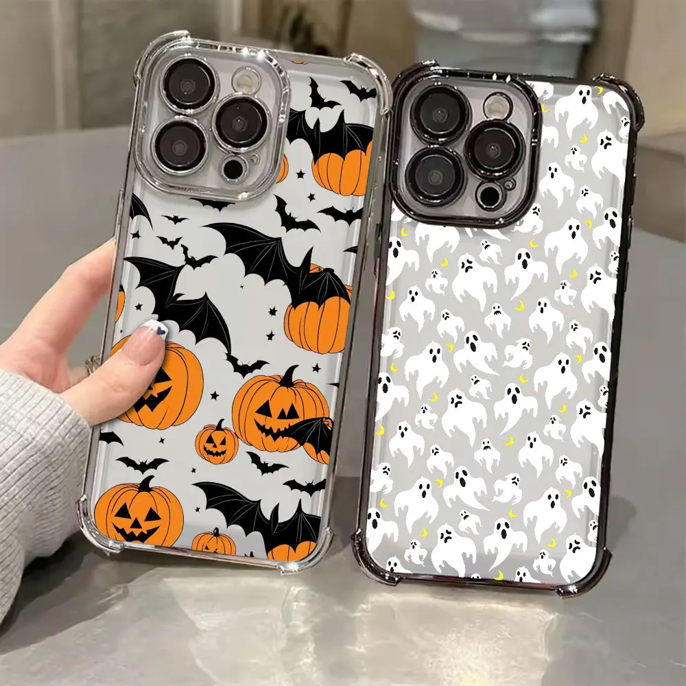 Happy Halloween Pumpkin Bat Ghost Phone Case For iPhone 18 13 15 16 17 Pro Max 14 Plus 11 17Air 16 E 13 18Pro Soft Clear Cover