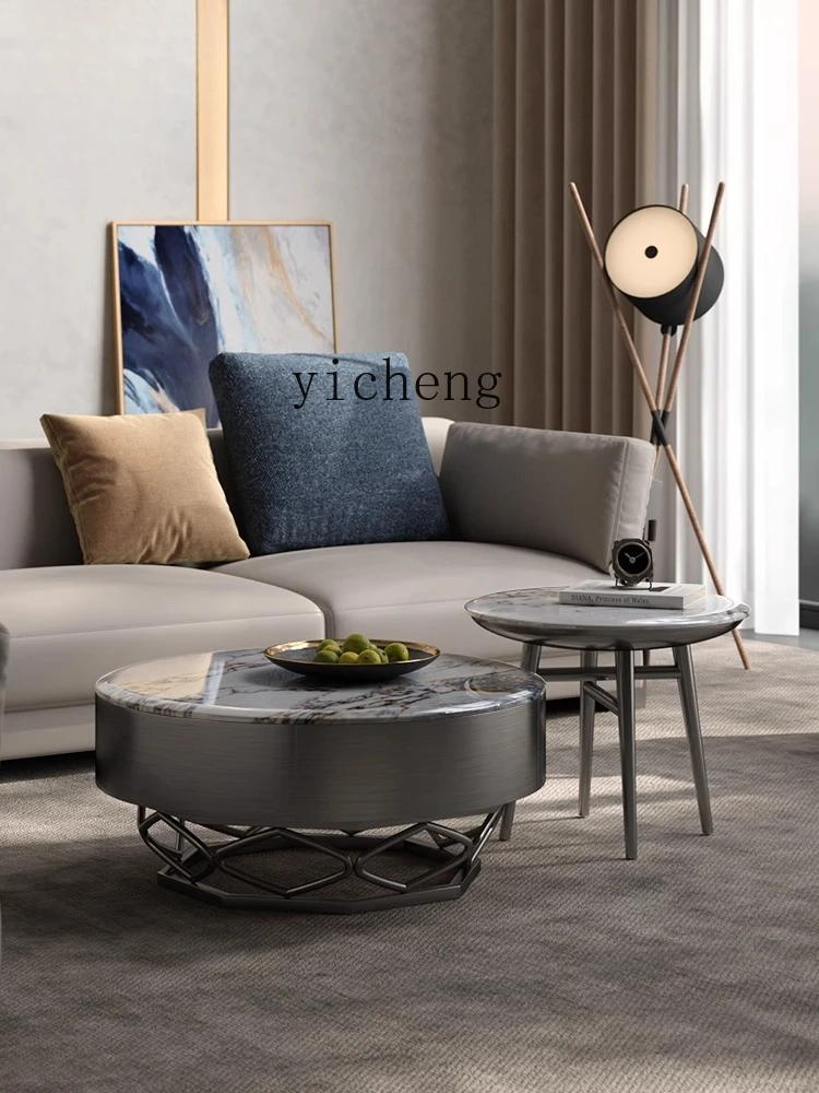 

CL modern light luxury natural marble round coffee table minimalist living room size round coffee table combination