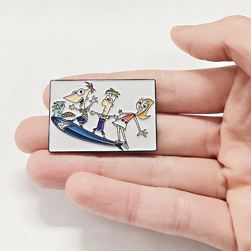 Disney Animation Phineas and Ferb Metal Brooch Cartoon Badge Fashion Jewellery Clothes Hat Backpack Children Accessory Gifts