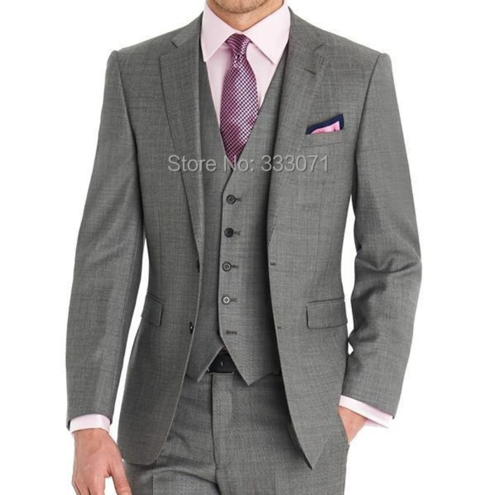 

Custom Grey Wedding Mens Suit Slim Fit Blazers Fashion Groom Tuxedo Best Man Groomsman Bridegroom Jacket Pants Vest High Quality