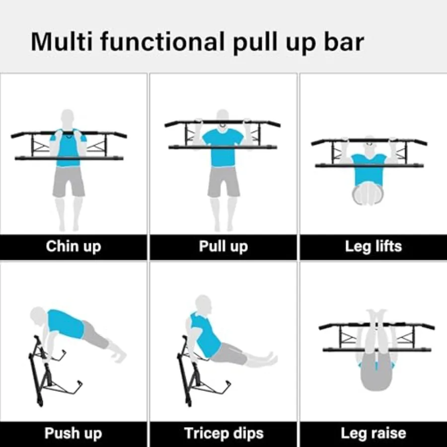Home gym doorway pull-up bar for 70-92cm width frames, steel construction, black finish, padded handles, no drilling or assembl view 5