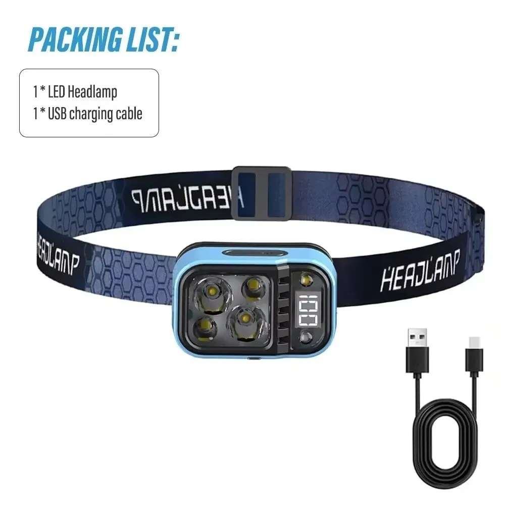 COB and XPG Lighting LED Headlamp Motion Sensor Type-C Charging Rechargeable Headlamp Waterproof ABS Headlamp Flashlight Hiking