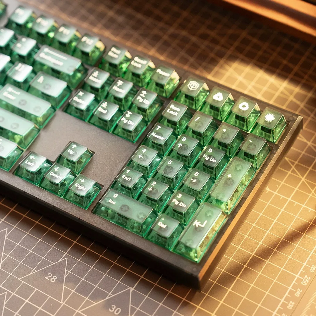 الأخضر من خلال Keycap Chreey ارتفاع مادة الكمبيوتر شفافة ماتي ملمس صغير مجموعة كاملة من أغطية المفاتيح الميكانيكية الشفافة