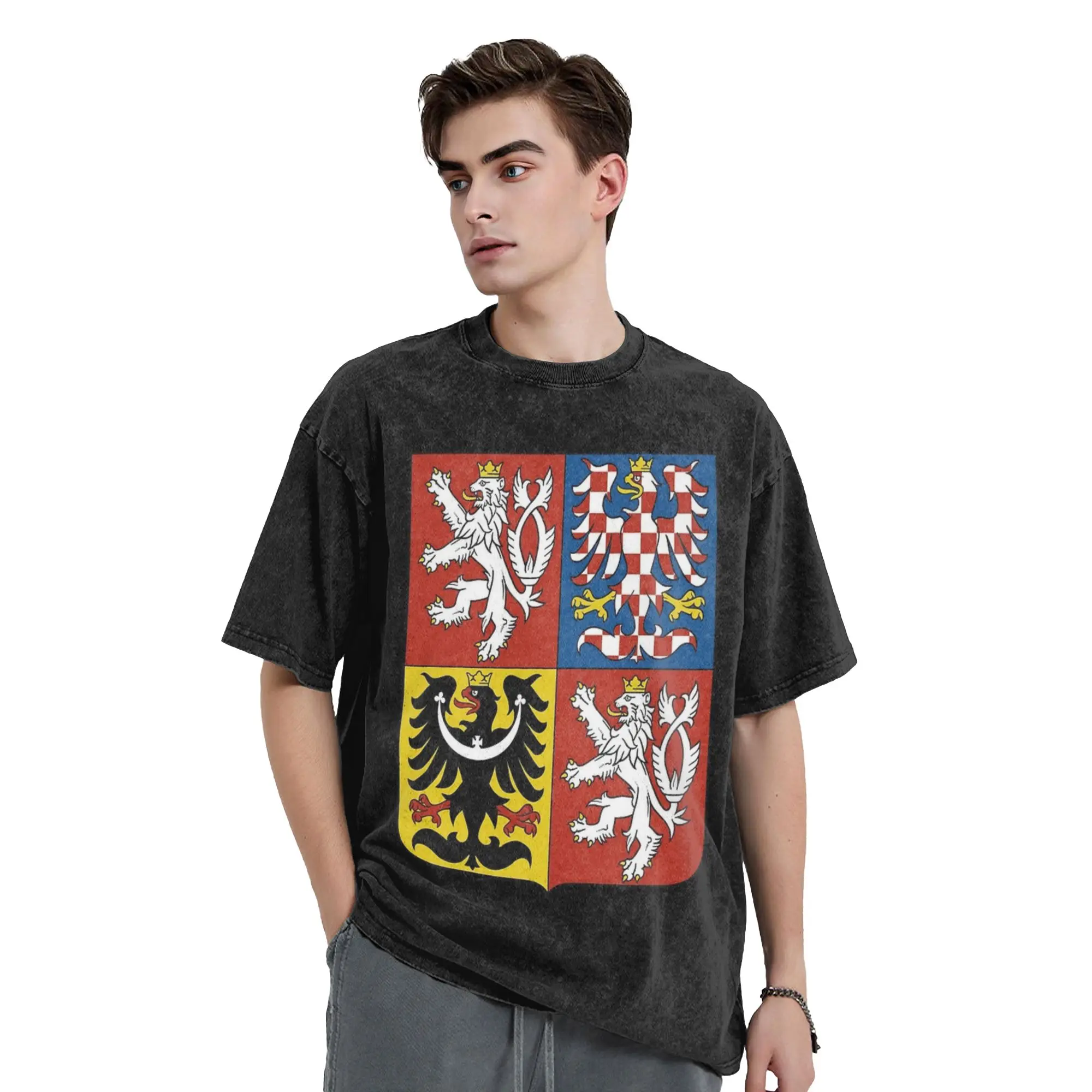 Coat of Arms of Czech Republic T-Shirt Beach  Awesome T Shirts Cotton Hip Hop Tshirt For Couple Short-Sleeved Loose Tops