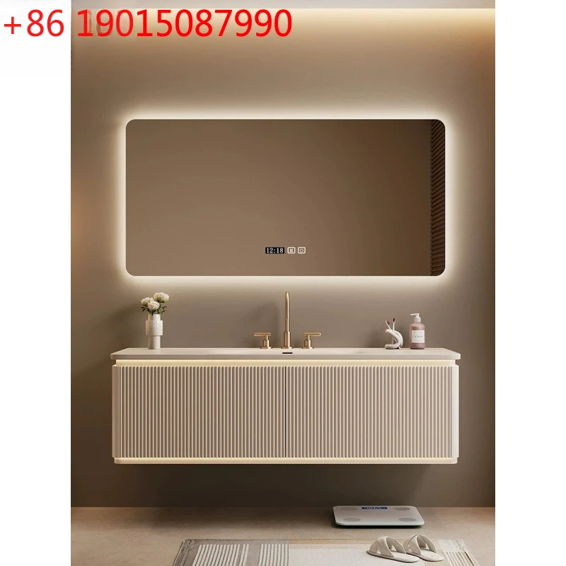 

Light luxury solid wood integrated smart mirror cabinet bathroom cabinet combination bathroom washstand washbasin