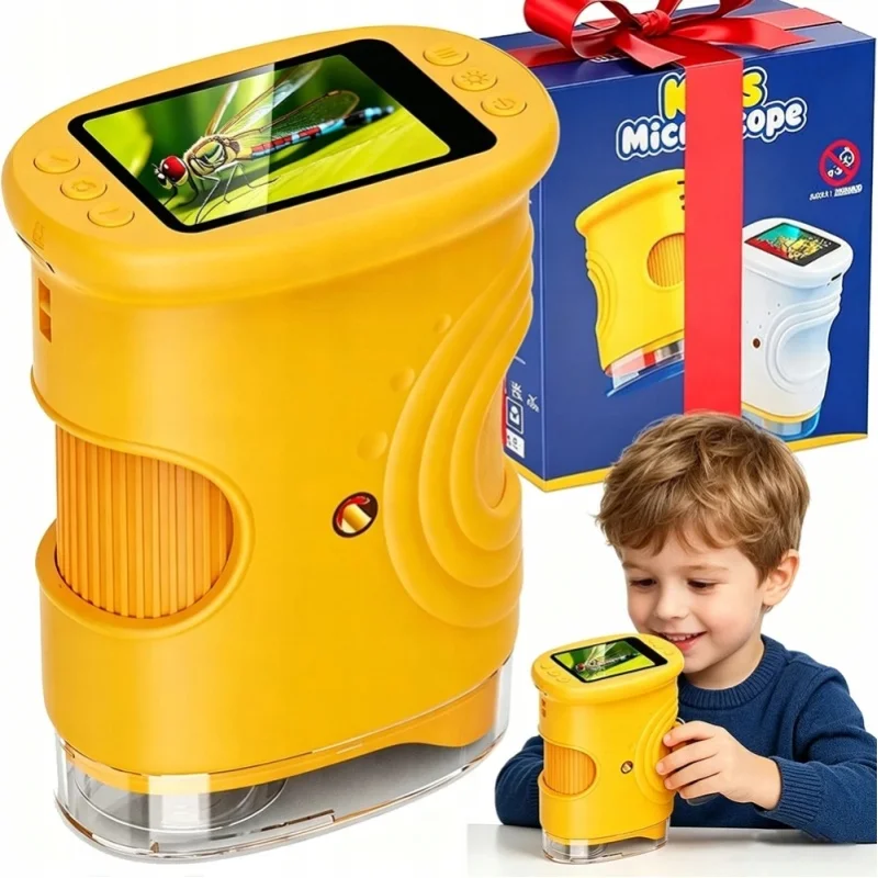 Kinder-Handmikroskop 1000x 2MP 8 LED-Leuchten 32MB Speicher 3,7V 600mAh Tragbares Mini-Mikroskop Lehrreiches Wissenschaftsgeschenk für Kinder