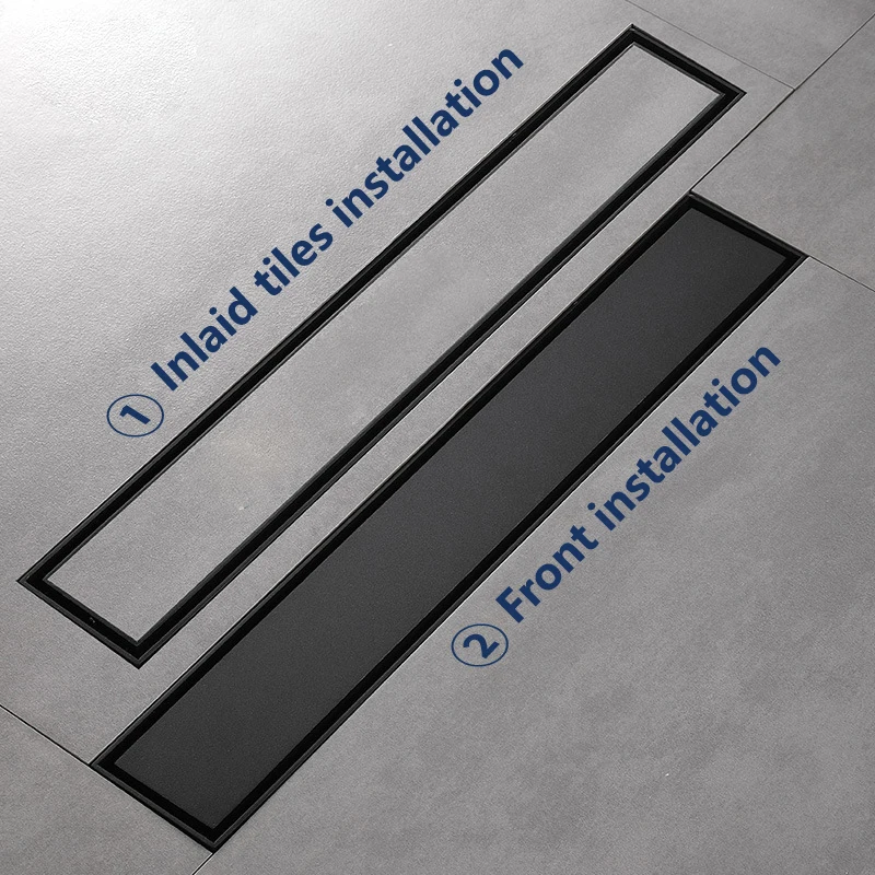 Invisible Floor Drain Bathroom 8cm Width Concealed Long Strip Odor Proof Floor Drain Black 304 Stainless Steel Hidden Drain