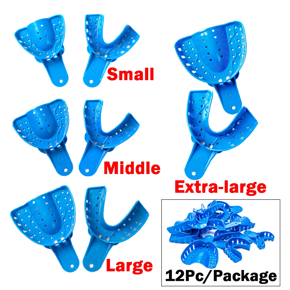 Plateaux d'impression dentaires moyens/petits, 12 pièces, plastique perforé supérieur/inférieur Autoclavable grand
