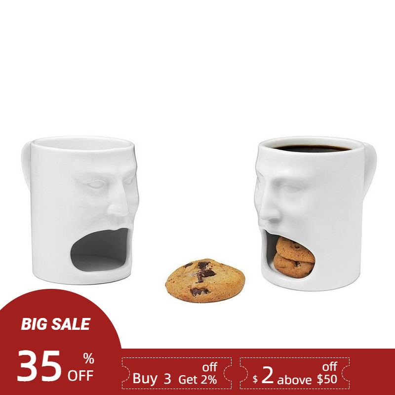  Creative Ceramic Mug with Biscuit Holder Tray, Coffee Cup, Milk Tea Mugs, White Cookies Cup, Funny Gift, 170ml 