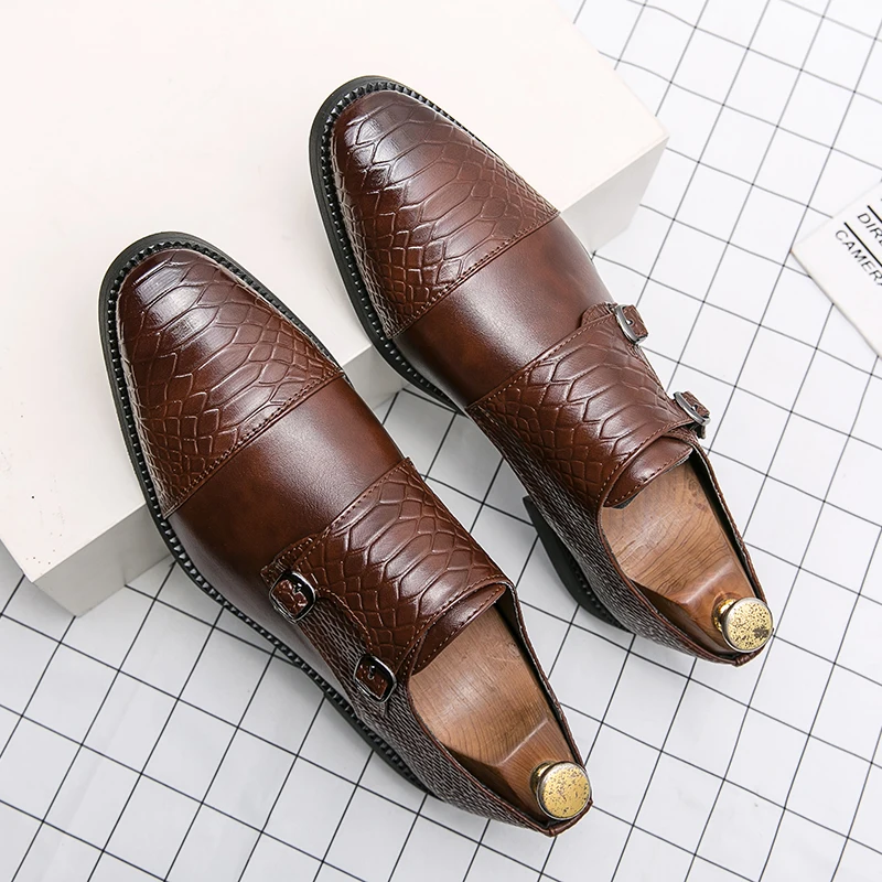 

Spring Autumn Business Casual Men Shoes Plus Size (38-48) Simple Fashionable Gentlemanly Elegant Middle Aged Monk Shoes
