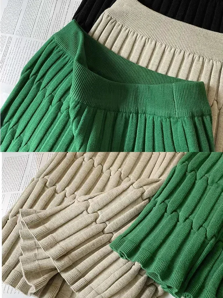 Elegant Women\'s Skirts Green Straight Knitted Skirts Womens High Waist Autumn Casual Slim Strech Long Skirt Women Fashion 2024