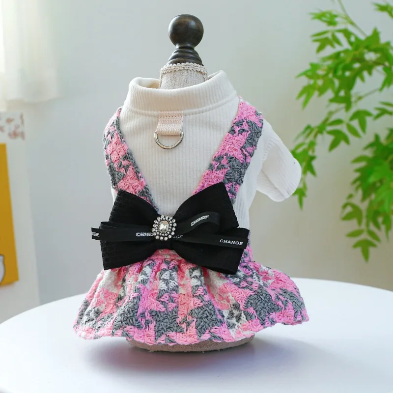 Jewellery Bowknot Skirt Dog Clothes Dress Plaid Dogs Clothing Fashion Kawaii Small Pet Costume Autumn Winter Ropa Para Perro