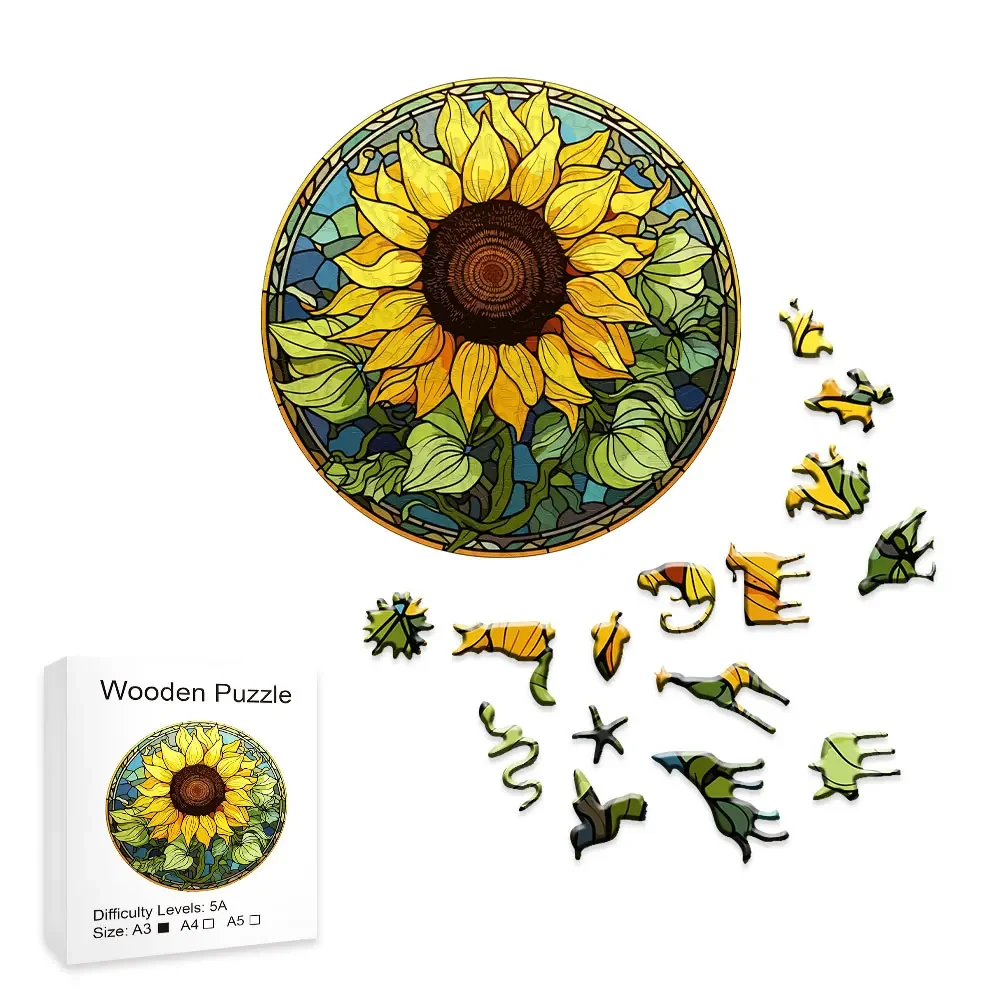 Golden Sunflower Small Town Irregular Wooden Puzzle With Exquisite Gift Box Educational Toys Wooden Diy Crafts Gifts For Adults