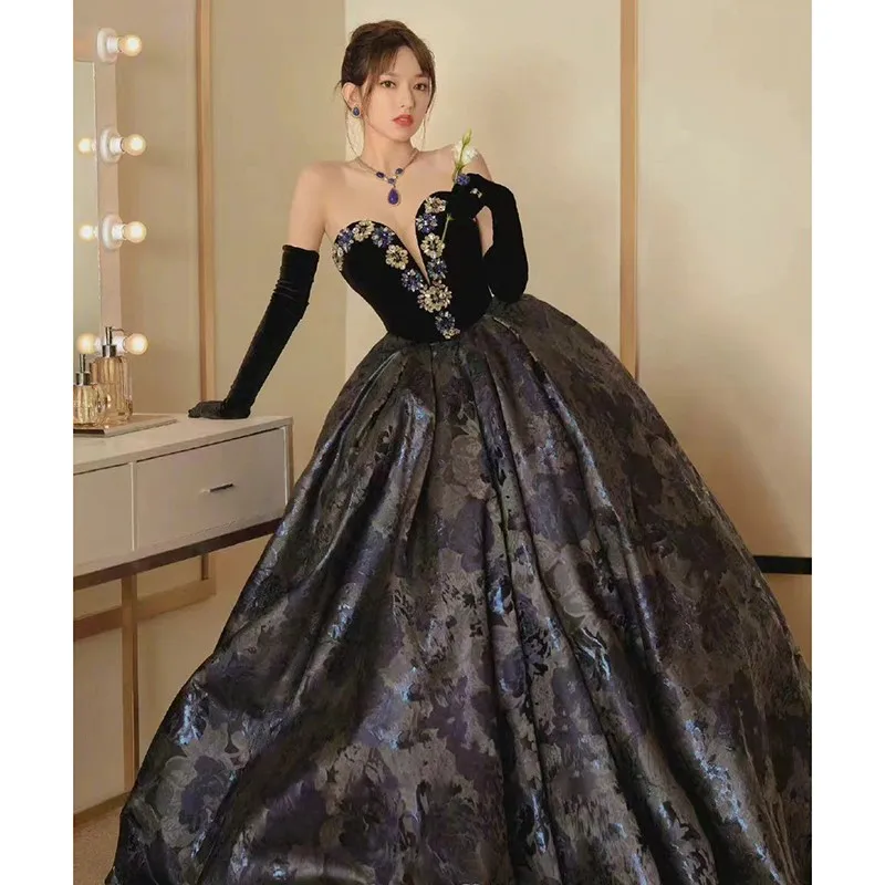 

Light luxury niche host banquet temperament vocal arts test performance dress