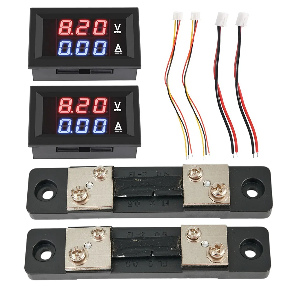 LED Digital Volt Amp Meter 2pcs Set DC 4 5 100V 50A with Shunt for Home Battery and Model Railroad Applications