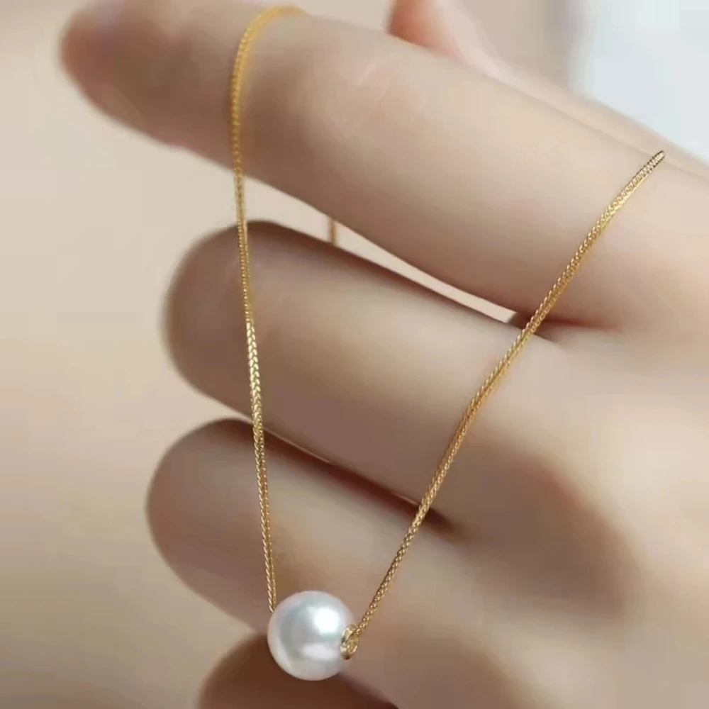 

Real 18K Gold Necklace for Women Natural Freshwater Pearl Pendant Pure AU750 Chopin Chain Fashion Fine Jewelry Gifts DC1008