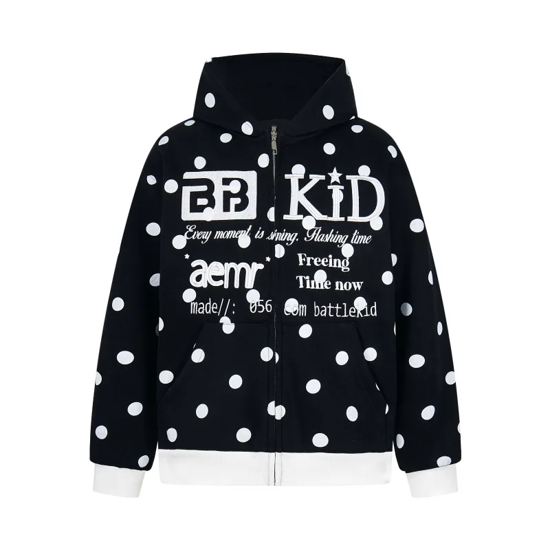 

Оригинальная повседневная спортивная толстовка с капюшоном в американском стиле ретро в горошек для мужчин и женщин, осенне-зимний свободный топ