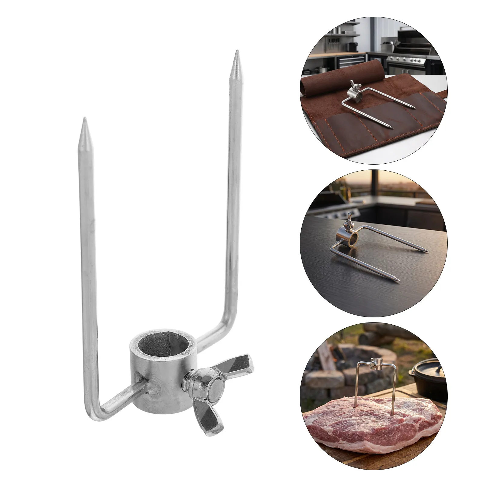 Rotisserie Meat Fork Stainless Steel 2 Prongs Chicken Grill Replacement for Rod 2.1cm Outdoor Gas Charcoal Bbq Party Heavy Duty