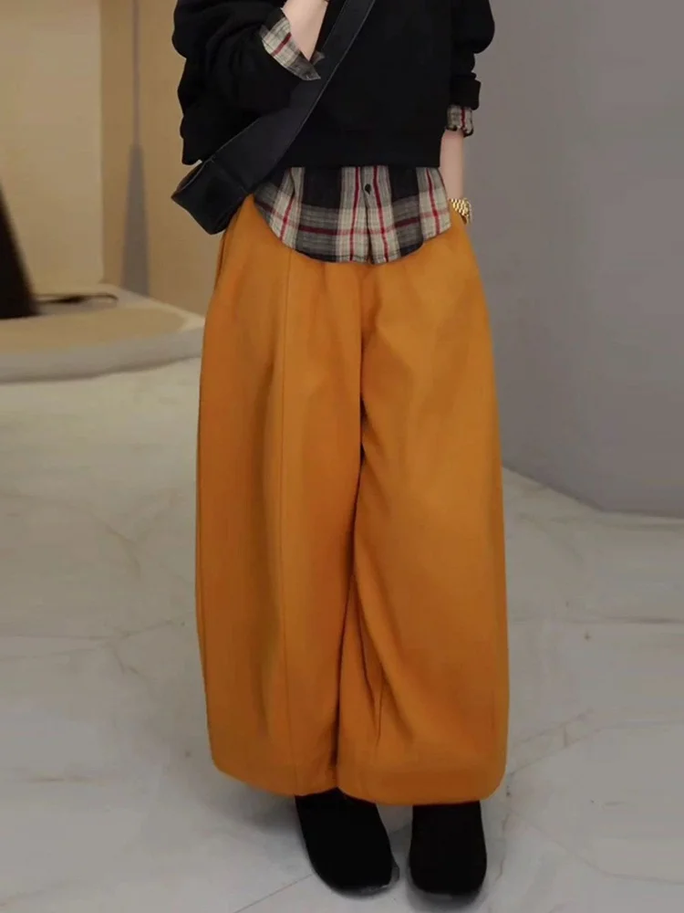 الكاكي Fce اصطف واسعة الساق السراويل الرياضية النساء مستقيم قطع تخفيف Sle عالية الخصر مطاطا بيند سكين السراويل بناطيل كاجوال