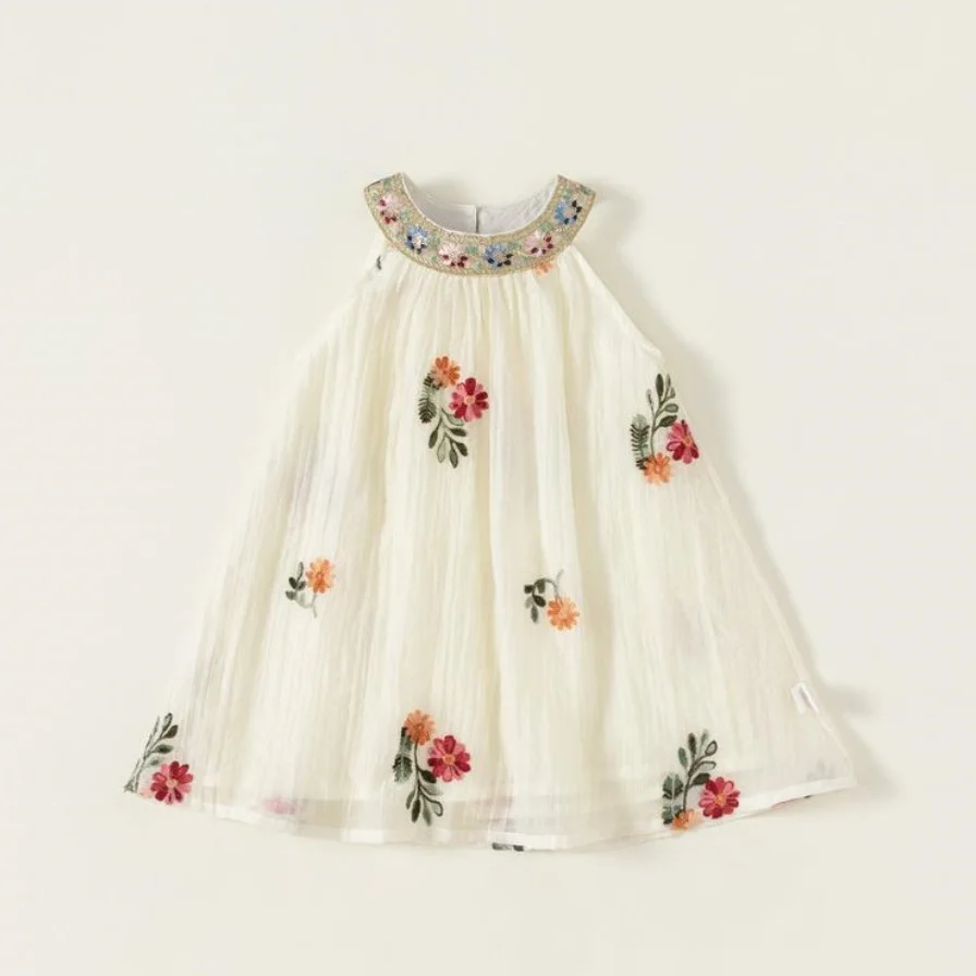 

Flower Girls Elegant Vintage Dress Junior Girl Vacation For 2 4 To 8 10 Years Toddler White Floral Dresses Sundress Kids Clothes