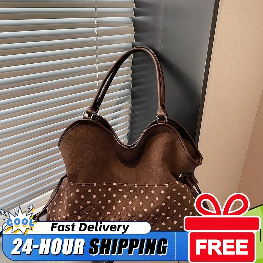 

Women Faux Suede Underarm Bag Polka Dot Commuter Bag for Work Shopping Travel Daily