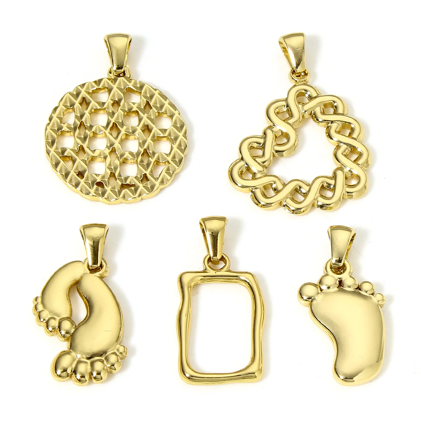 1pc Foot Charms Melon Seed Buckle 304 Stainless Steel Pendant Gold Color Hollow Charms For Diy Necklace Earrings Jewelry Making