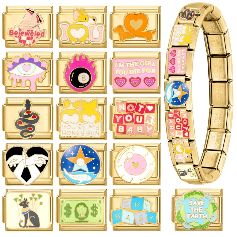 الذهب اللون الصليب القلب القوس فراشة الكرز الزركون اللؤلؤ الإيطالية سحر الروابط صالح 9 مللي متر الفولاذ المقاوم للصدأ سوار النساء DIY صنع #3