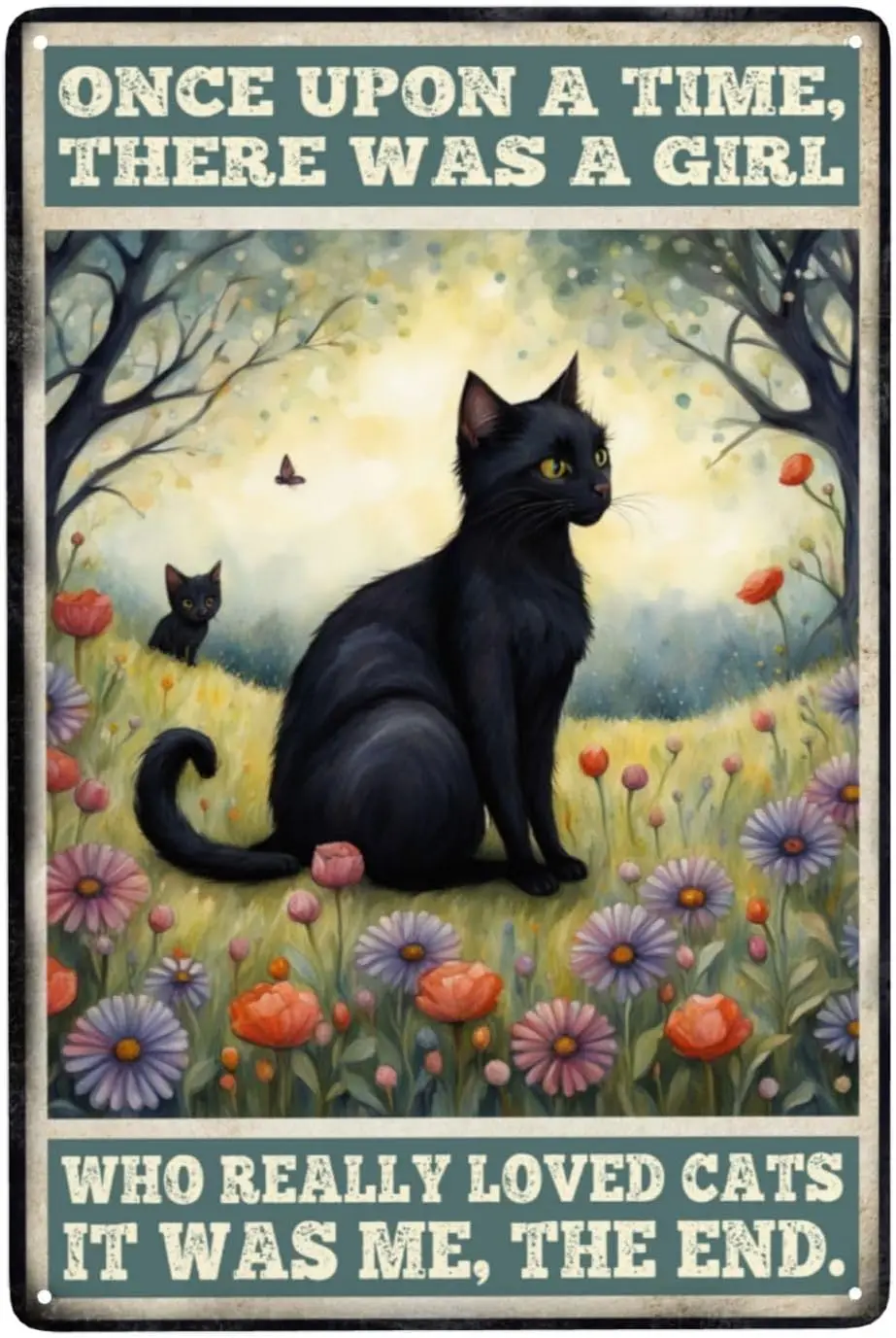 Divertida Placa Metálica Vintage de Gato Negro, Letrero Metálico de Gato para Regalo de Amantes de los Gatos - Placa Metálica Retro 'Había una vez una niña'