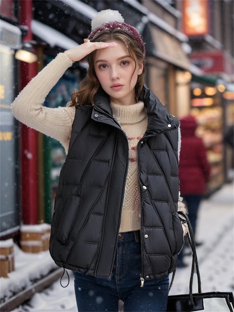 Chaqueta de algodón sin mangas para mujer, abrigo informal con cuello levantado, chaleco aislado de alta calidad, a la moda, novedad de otoño e invierno, 2024