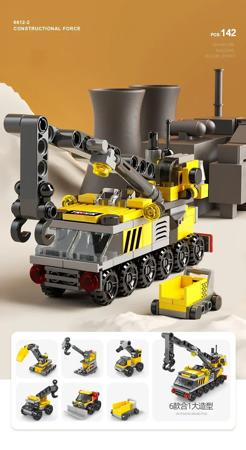 City Fire Car Bausteine für Kinder, Polizei-LKW, technischer Kran, Panzer, Hubschrauber-Steine-Set, Spielzeug für Kinder, 6 in 1 – Detail 3