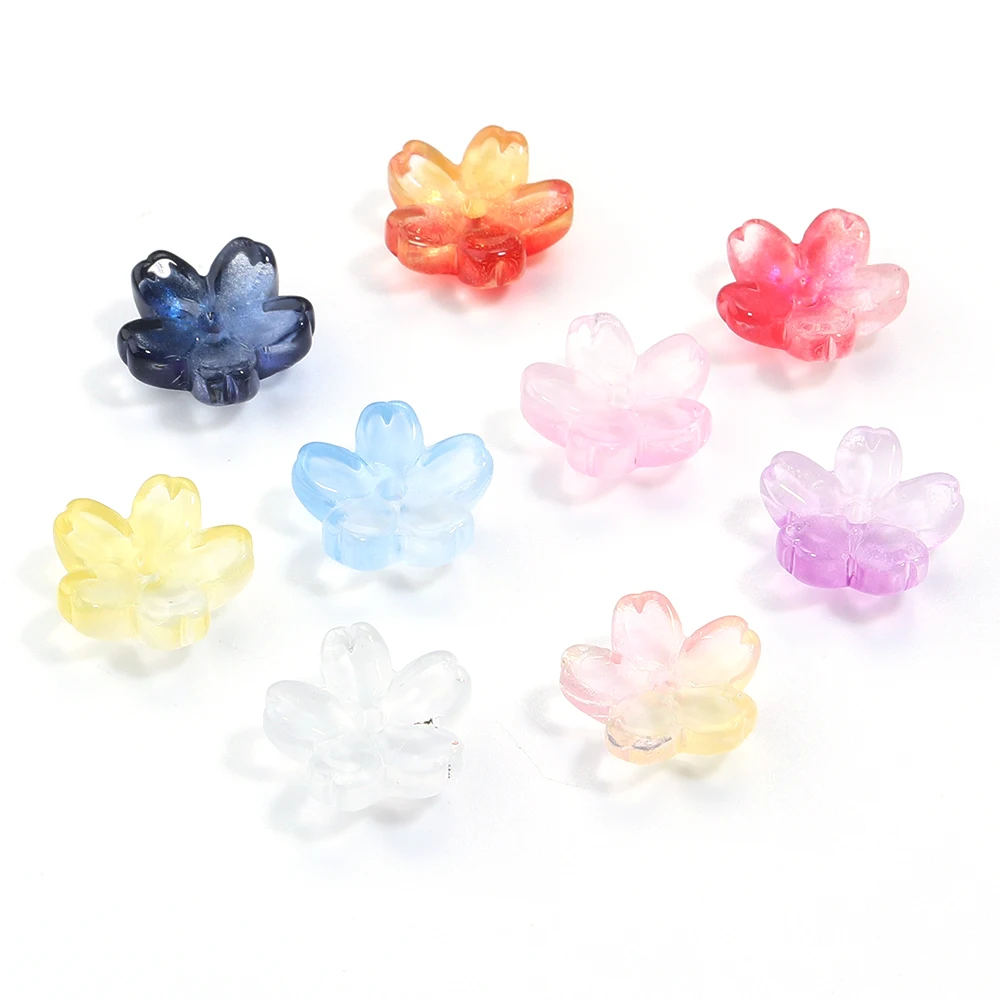 50PCS Cherry Blossom Shaped Glass Beads Loose Spacers Lampwork Beads for Jewelry Hair Clothing Decoration DIY Accessories Supply