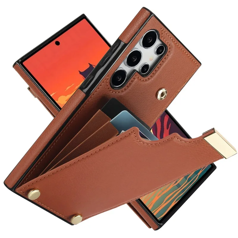 Organ Card Slot Leather Phone Case for Samsung Galaxy S21 S23 FE S24 S22 Ultra Plus A15 A54 A53 A52S A14 A13 Wallet Cover