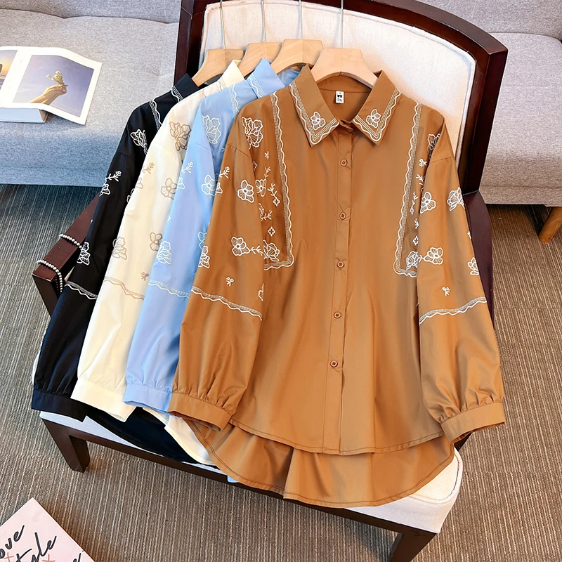 

2025 этническая рубашка с вышивкой в стиле ретро, женская весенняя повседневная рубашка с длинными рукавами, новая свободная рубашка в стиле бохо, блузка