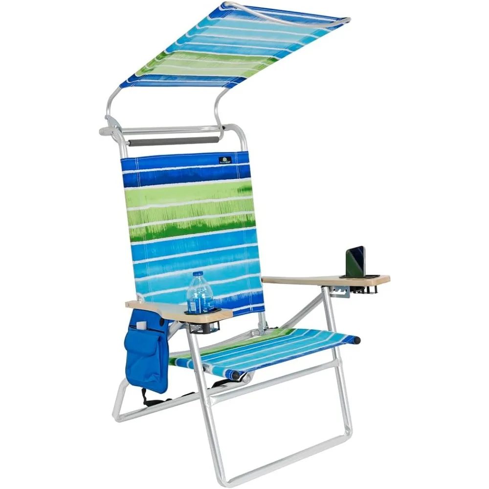 

Deluxe 4 Reclining Positions Lightweight High Aluminum Beach Chair with Canopy Shade for Adults, Drink Holder, Storage Pouch