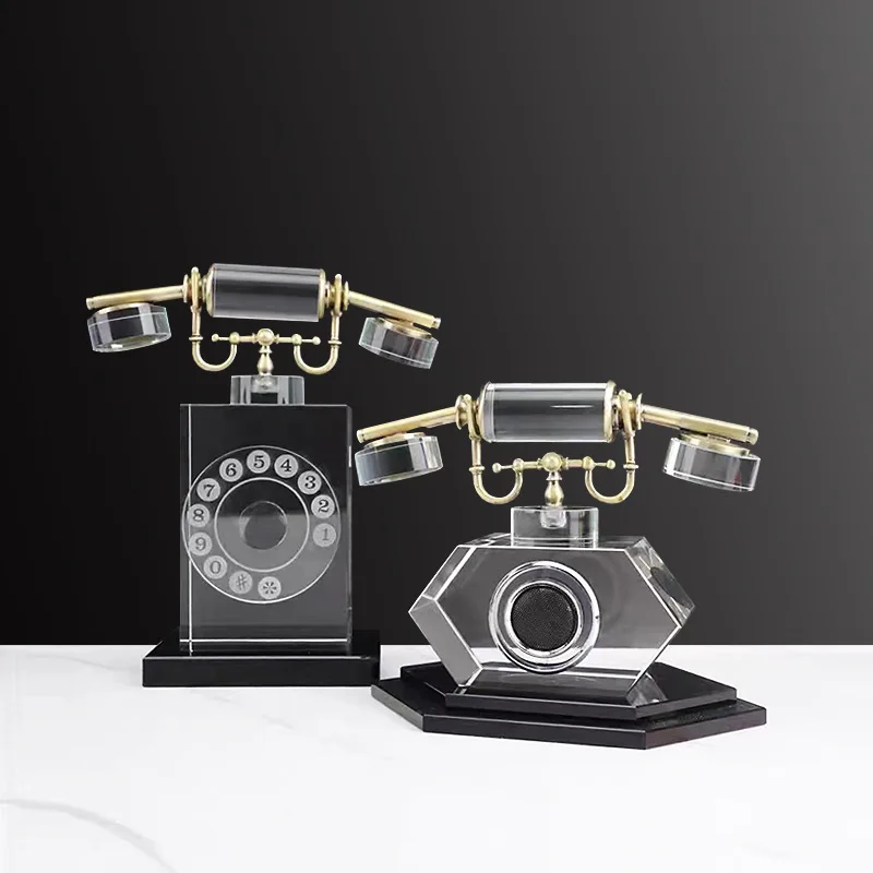 Simple and modern creative crystal metal telephone ornament exhibition hall model room living room desktop home soft decoration