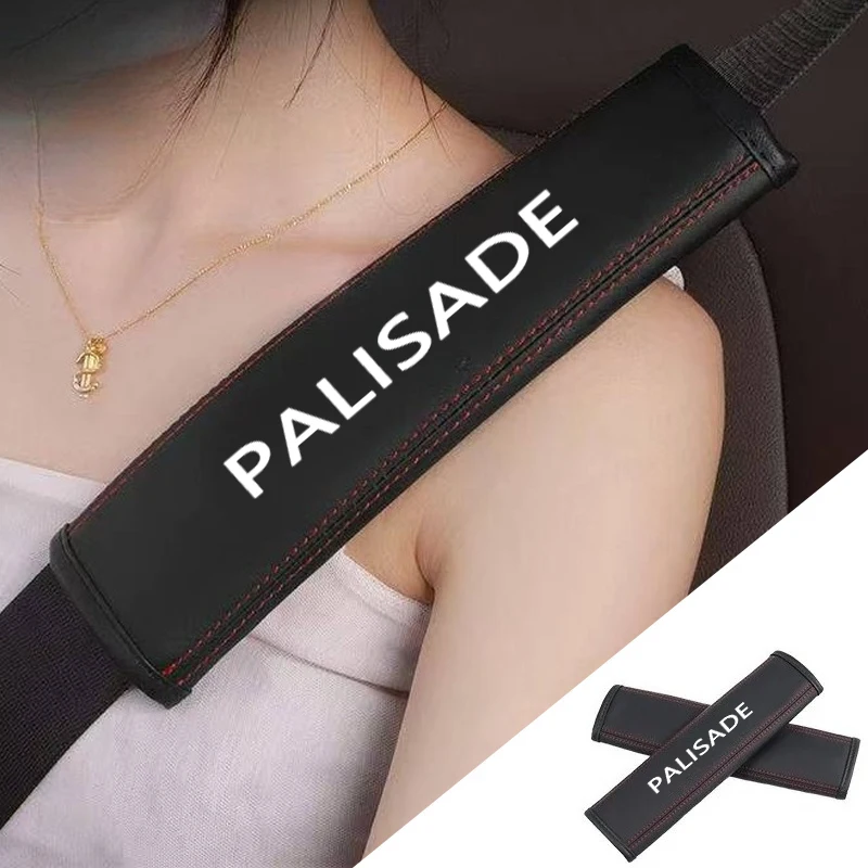 2pcs Car Seat Belt Nappa Leather Shoulder Protector Safety Belt Accessories Interior for Hyundai Palisade I40 I30 Starex I10 I20