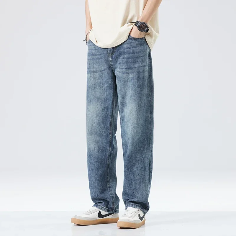 Fitting Denim Loose Casual Men's Thin Straight-leg Loose Jeans Classic Style Advanced Stretch Baggy Pants Male Plus Size 40 42